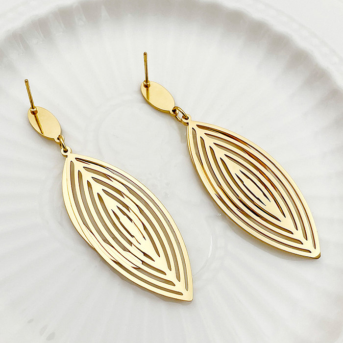 1 Pair Simple Style Leaf Plating Hollow Out Stainless Steel  Gold Plated Drop Earrings