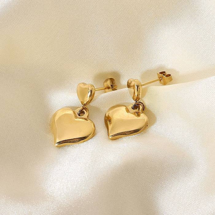 Boucles d'oreilles en forme de cœur en acier inoxydable plaqué or, vente en gros de bijoux