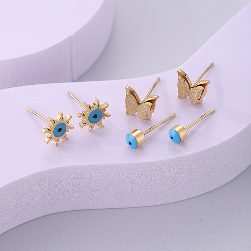 3 Pairs Modern Style Butterfly Stainless Steel  Ear Studs