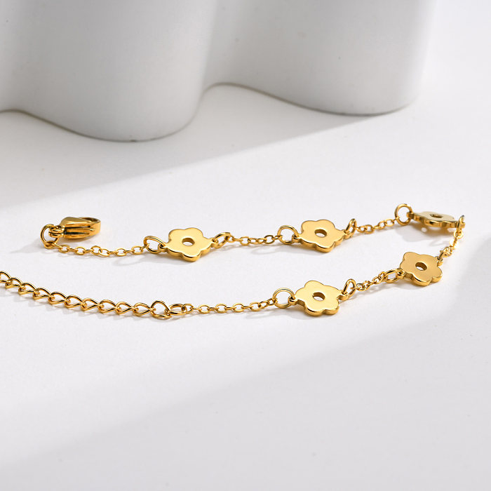 IG Style Simple Style Flower Stainless Steel 14K Gold Plated Bracelets In Bulk
