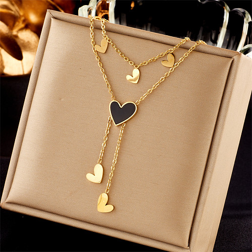 Fashion Heart Shape Stainless Steel Tassel Layered Necklaces 1 Piece
