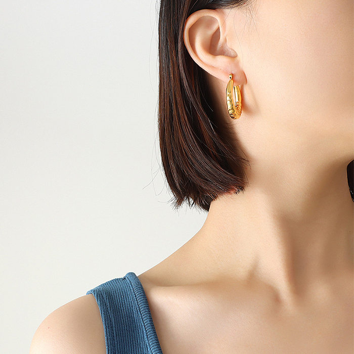 Boucles d'oreilles géométriques en acier inoxydable plaqué or 18 carats, oreilles de blé à la mode