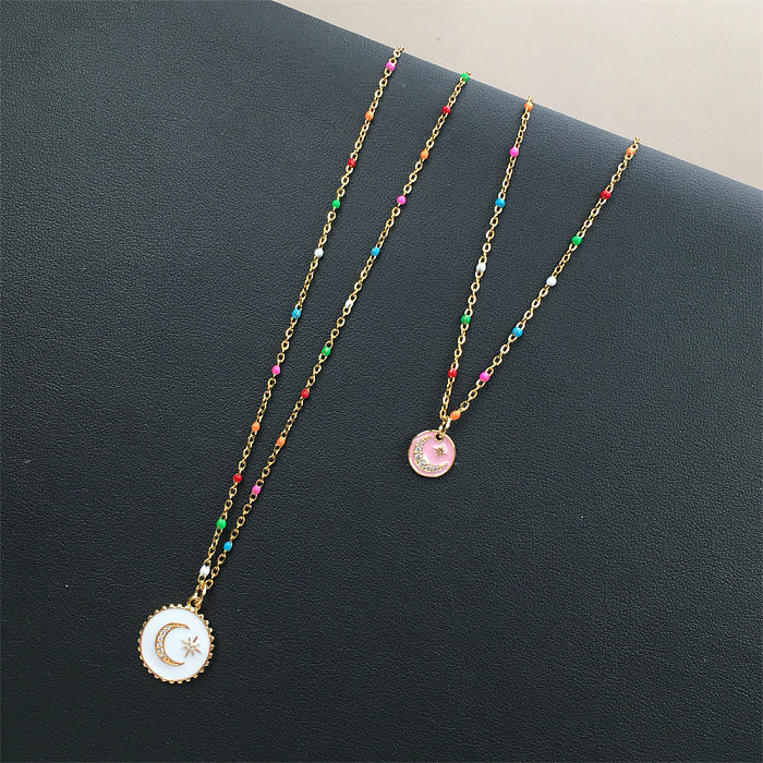 Trendy Stainless Steel  Dripping Oil Moon Necklace Wholesale jewelry