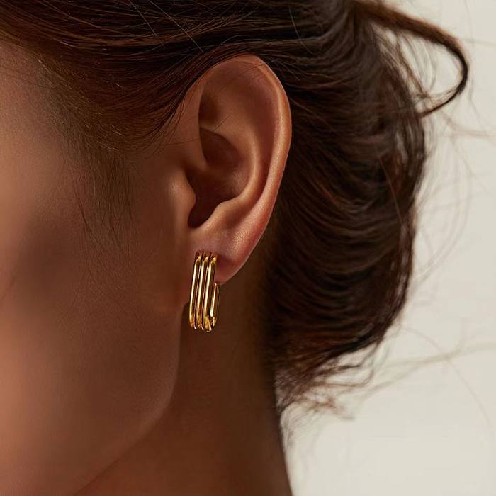 1 Paar Damen-Ohrringe im schlichten Stil mit geometrischer Beschichtung aus Edelstahl, 18 Karat vergoldet