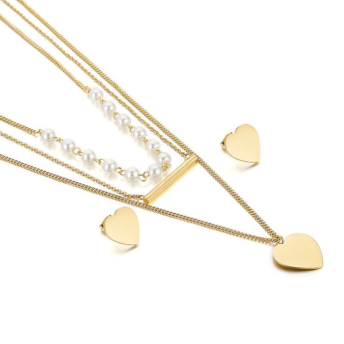 جديد الموضة متعدد الطبقات التيتانيوم القلب أقراط قلادة مجموعة المجوهرات بالجملة