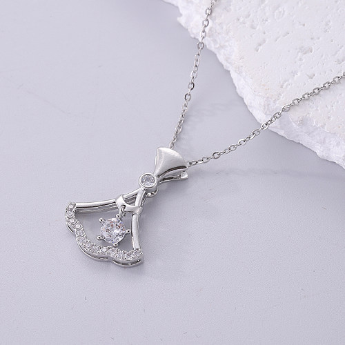 Basic Dresses Stainless Steel  Plating Inlay Zircon Silver Plated Pendant Necklace