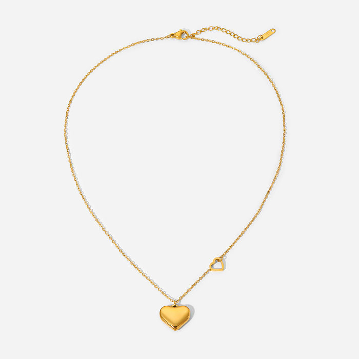 Fashion 18K Gold Plated Stainless Steel  Double Heart Pendant Necklace