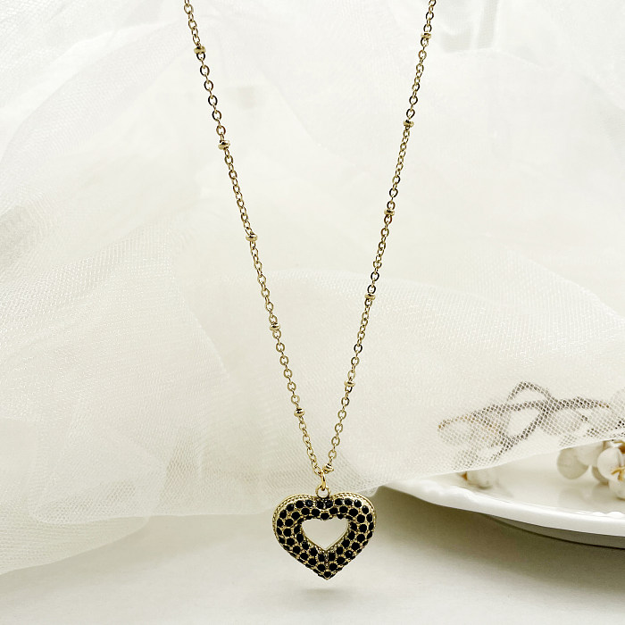 Collier pendentif Glam romantique en forme de cœur en acier inoxydable plaqué or avec strass, en vrac
