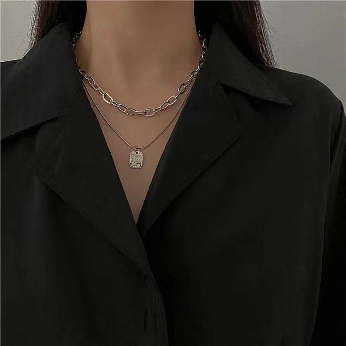 Rock Streetwear Geometric Stainless Steel Polishing Layered Necklaces Sweater Chain