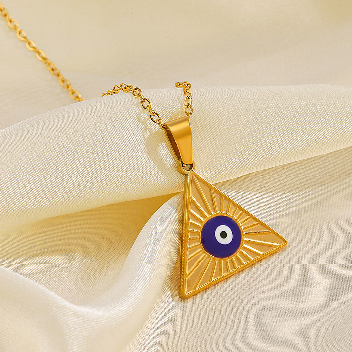 Streetwear Triangle Devil'S Eye Stainless Steel  Enamel Plating 18K Gold Plated Necklace
