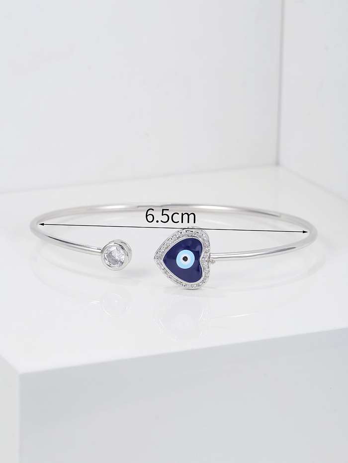 Simple Style Heart Shape Eye Stainless Steel Plating Inlay Zircon Silver Plated Cuff Bracelets