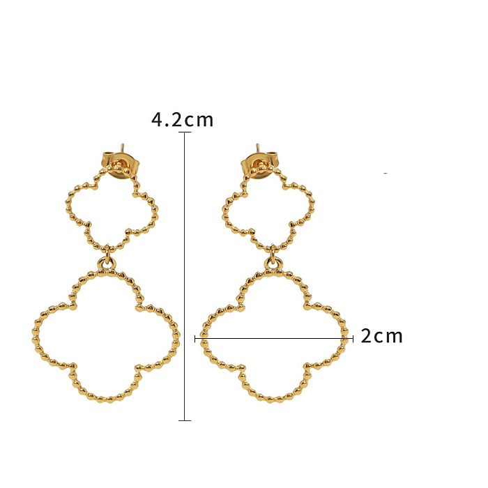 1 paire de boucles d'oreilles pendantes en acier inoxydable plaqué or 18 carats style IG vacances style français trèfle à quatre feuilles