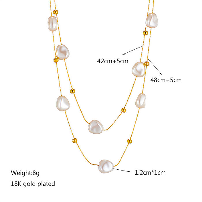 INS Style Casual Irregular Stainless Steel Pearl Plating 18K Gold Plated Layered Necklaces