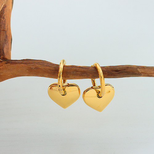 1 paire de boucles d'oreilles élégantes en forme de cœur, Style français Simple, plaqué en acier inoxydable, plaqué or 18 carats