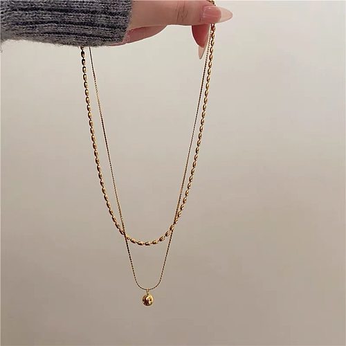 Roman Style Solid Color Stainless Steel Plating 18K Gold Plated Layered Necklaces