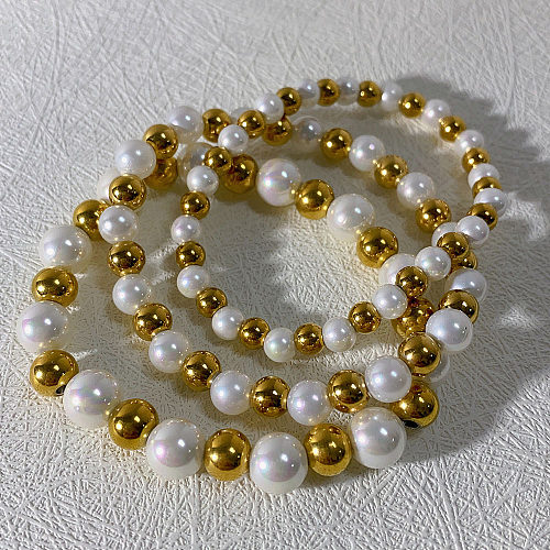 Pulseras con revestimiento de perlas de imitación de acero inoxidable, geométricas, de estilo clásico básico