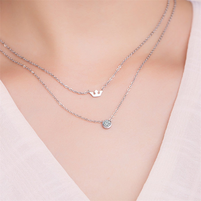 Elegant Simple Style Star Crown Stainless Steel  Inlay Zircon Double Layer Necklaces