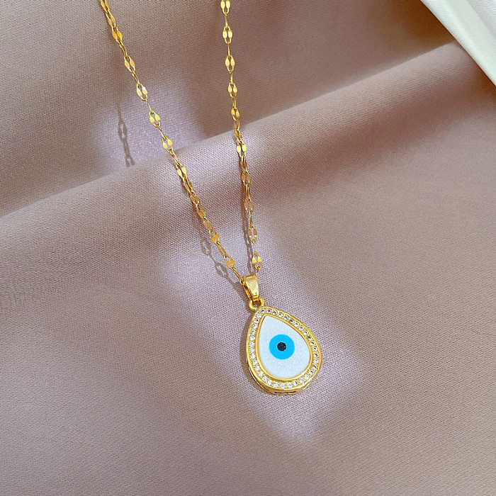 INS Style Devil'S Eye Palm Stainless Steel  Plating Inlay Zircon 18K Gold Plated Pendant Necklace