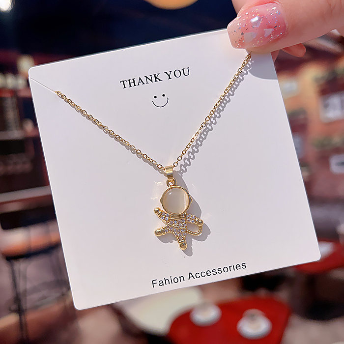 Fashion Bow Knot Stainless Steel Inlay Zircon Pendant Necklace 1 Piece
