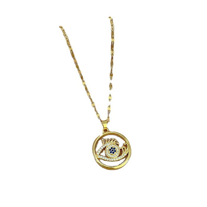 Ethnic Style Eye Stainless Steel Copper Plating Hollow Out Inlay Zircon Pendant Necklace