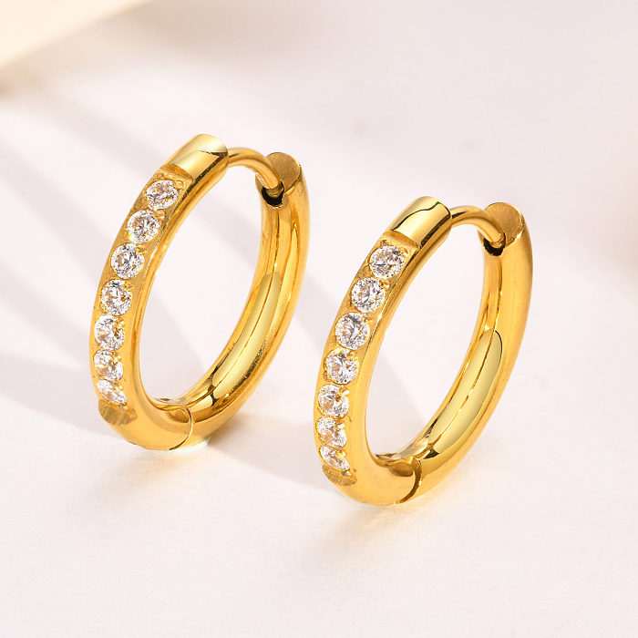 1 Pair Retro Circle Stainless Steel  Inlay Zircon Earrings