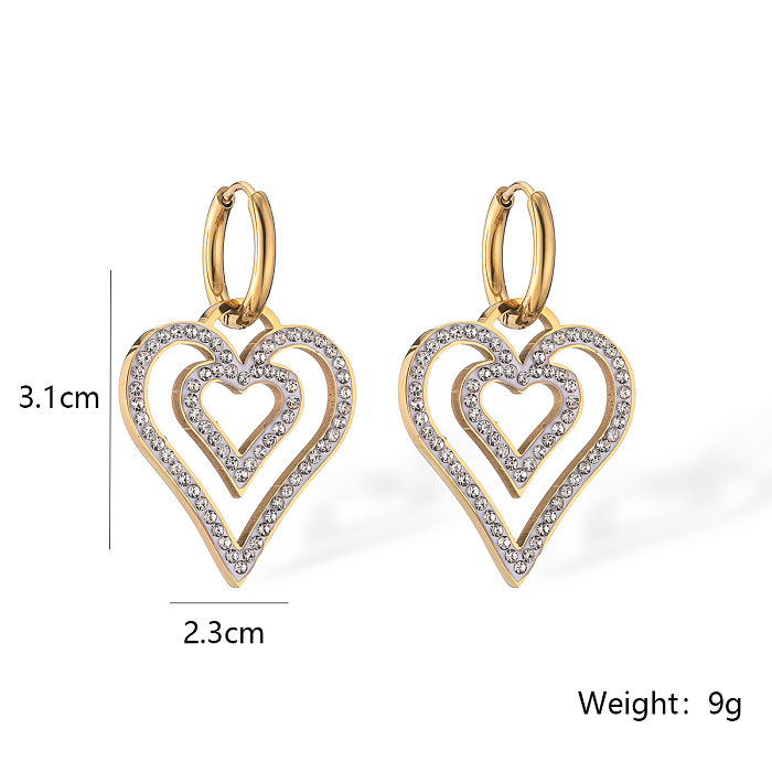 1 Pair Simple Style Heart Shape Plating Inlay Stainless Steel Zircon 18K Gold Plated Drop Earrings