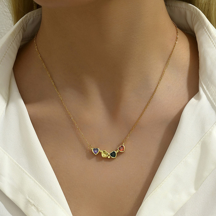 Collier avec pendentif en forme de cœur en acier inoxydable plaqué or blanc 18 carats, Style Simple, en vrac, en forme de cœur