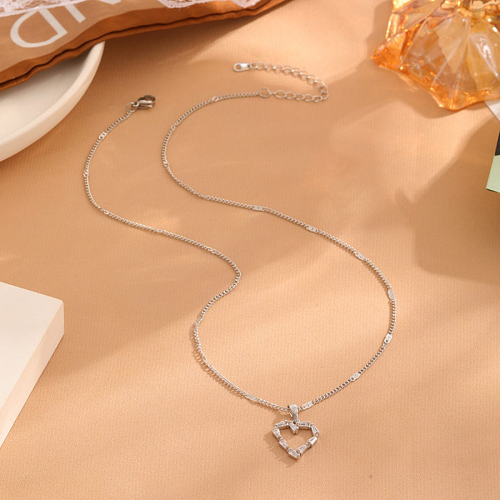 Sweet Heart Shape Stainless Steel Plating Inlay Zircon Pendant Necklace