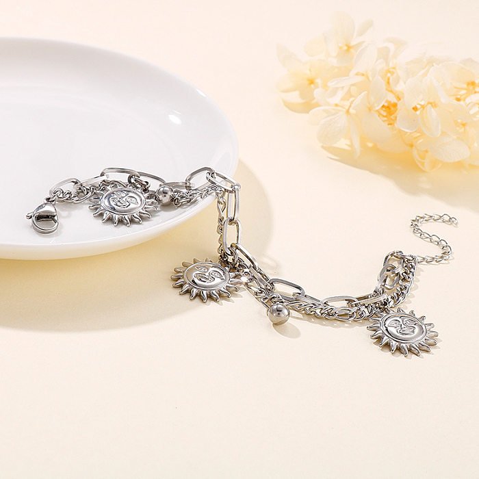 Bracelet pendentif soleil en acier titane Double couche, mode européenne et américaine, vente en gros