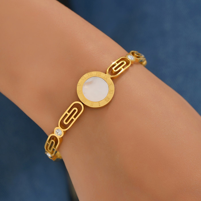 Bracelet plaqué or 18 carats en Zircon avec incrustation de placage en acier inoxydable et papillon, Style Simple et décontracté