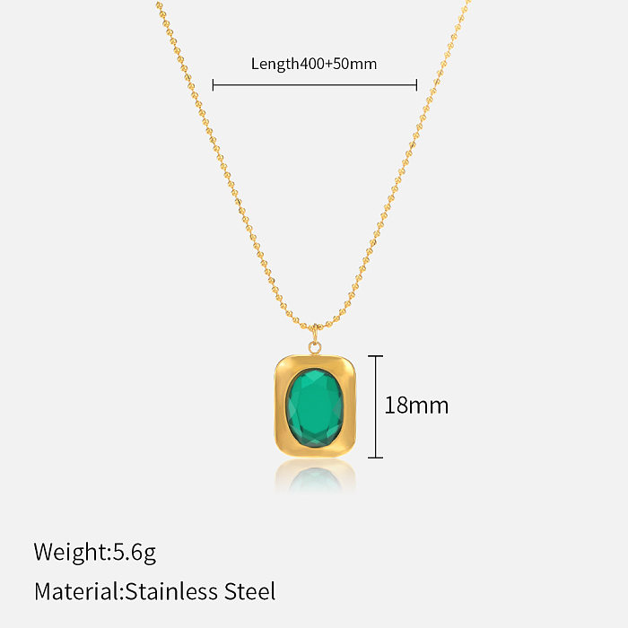 Retro Geometric Stainless Steel  Inlay Zircon Pendant Necklace 1 Piece