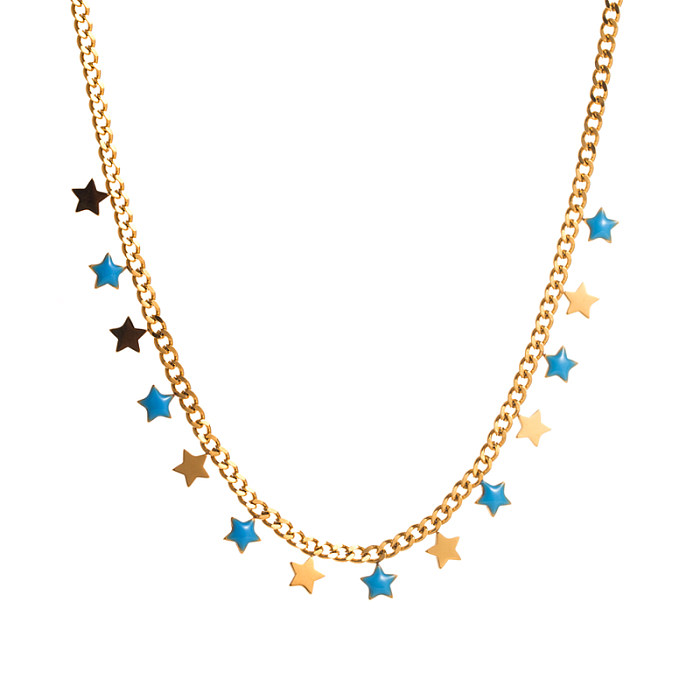 Fashion Star Moon Stainless Steel  Enamel Necklace 1 Piece