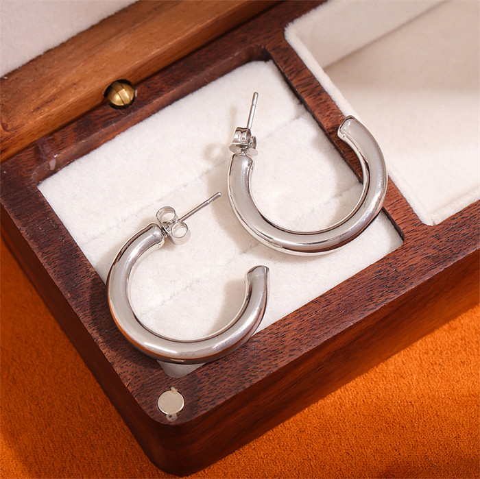 1 paire de boucles d'oreilles créoles en acier inoxydable plaqué or 18 carats, Style rétro Simple, forme C, placage torsadé