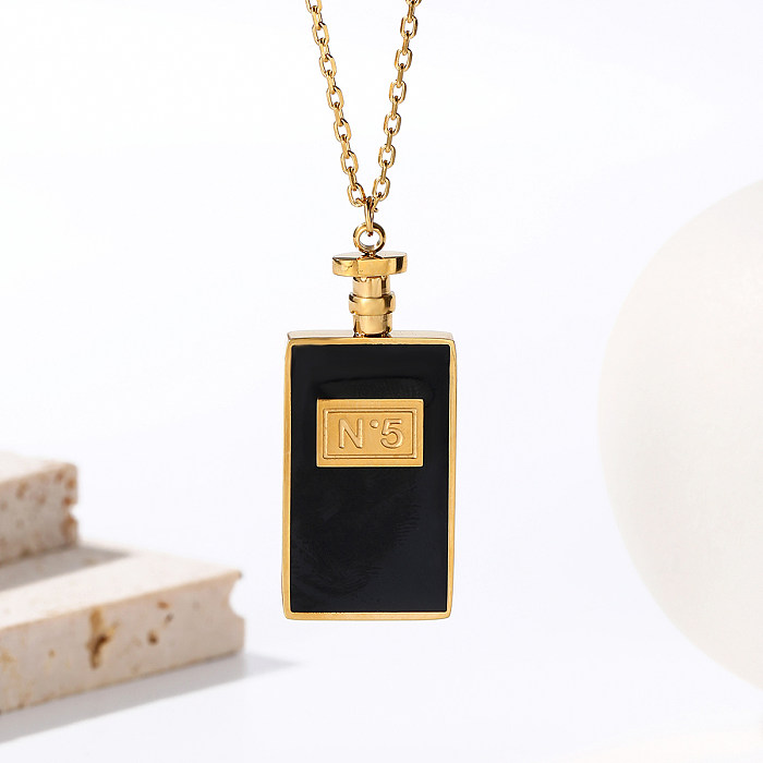 Bouteille de parfum de Style classique en acier inoxydable, collier pendentif en acrylique plaqué or 18 carats, vente en gros