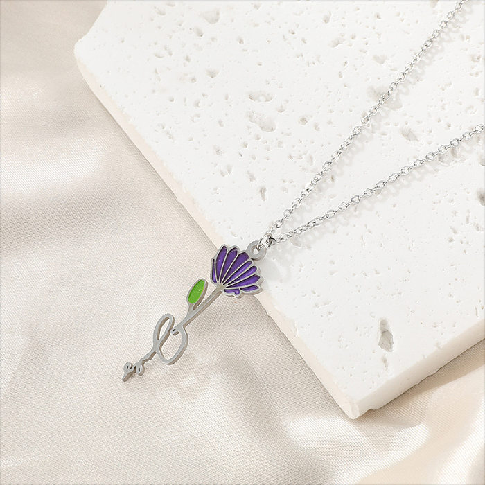 Collier pendentif en acier inoxydable avec jolie fleur douce, en vrac