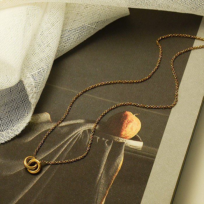 Collier pendentif cercle Simple à la mode pour femme, en acier inoxydable plaqué 18 carats