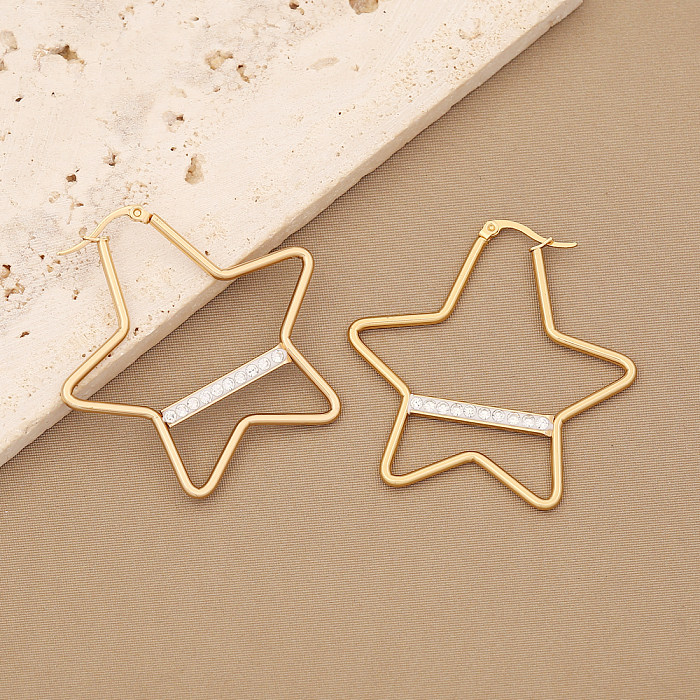 1 par de brincos de diamante embutidos de aço inoxidável em forma de coração com estrela triangular estilo simples