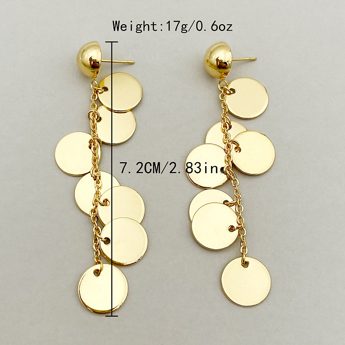 1 Pair Vintage Style Simple Style Round Tassel Plating Stainless Steel  Gold Plated Drop Earrings