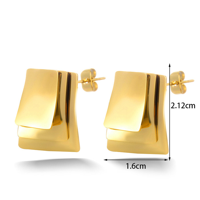 1 par de aretes chapados en oro de 18 quilates de acero inoxidable Heishi de color sólido de estilo simple