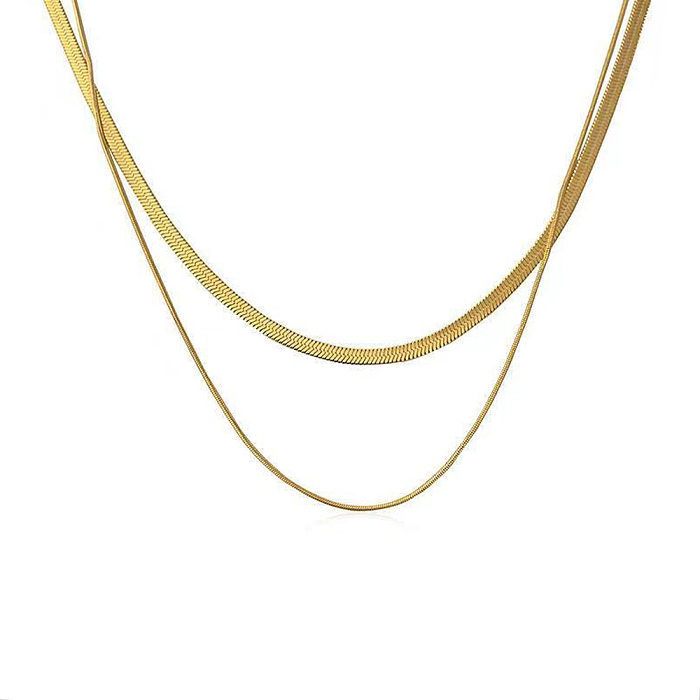 Vintage Style Solid Color Stainless Steel  Plating 18K Gold Plated Layered Necklaces