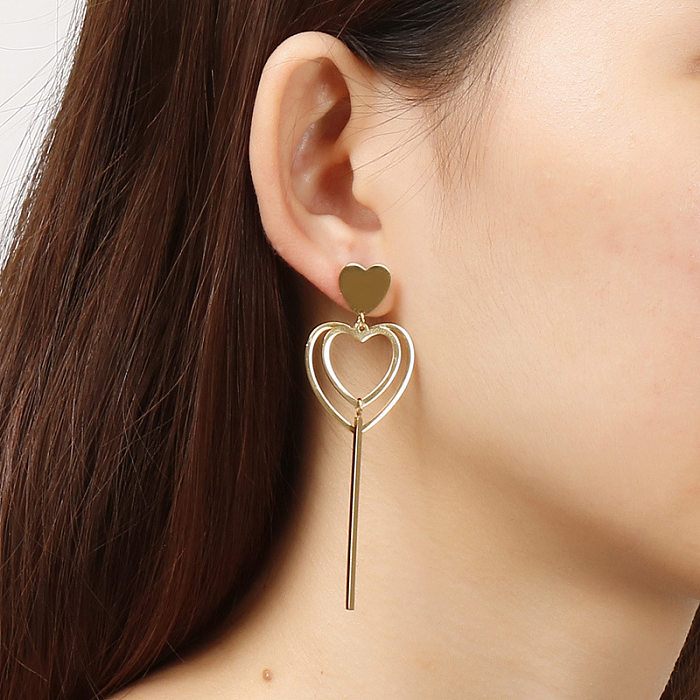 Boucles d'oreilles longues en forme de cœur pour femmes, européennes et américaines, en acier inoxydable, bijoux simples à la mode, vente en gros, en Stock