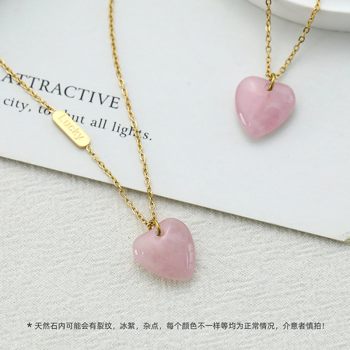 Fashion Heart Shape Stainless Steel Gold Plated Natural Stone Necklace 1 Piece