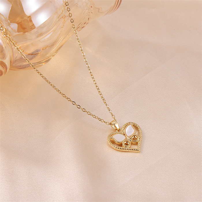Romantic Simple Style Heart Shape Butterfly Stainless Steel  Plating 18K Gold Plated Pendant Necklace