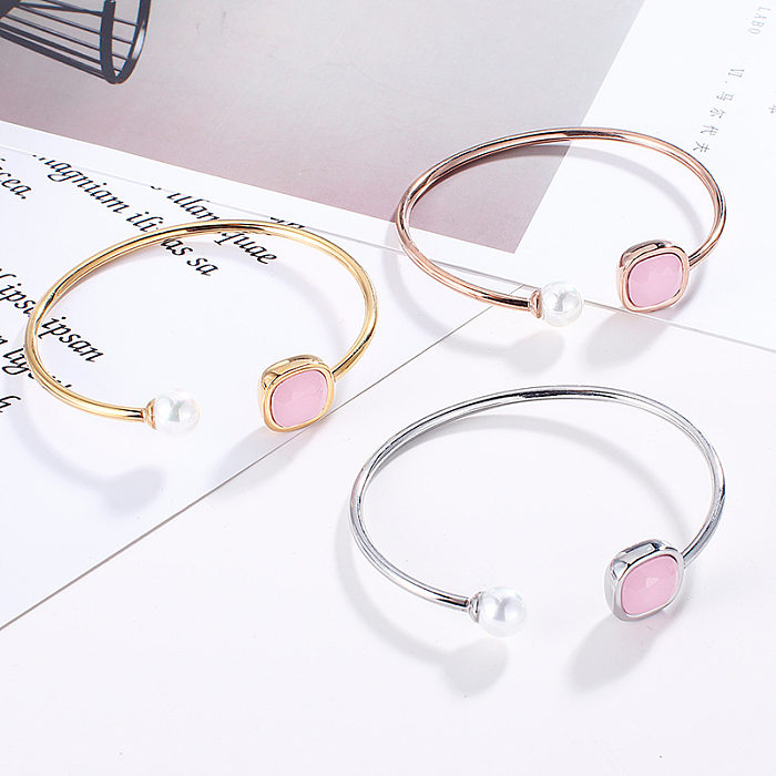 Creative Fashion Pearl Pink Open Stainless Steel Bracelet Wholesale jewelry