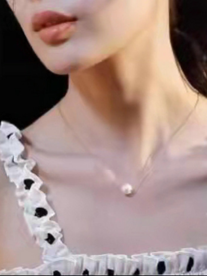 Collar simple con colgante de perla única de acero inoxidable de 14 quilates