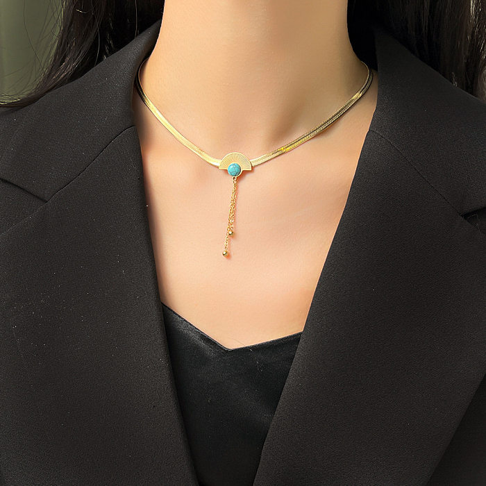 IG Style Simple Style Sector Stainless Steel Turquoise Pendant Necklace In Bulk