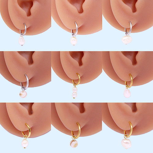 1 paire de boucles d'oreilles pendantes en acier inoxydable plaqué or blanc, Style Simple et élégant, mignon et Simple