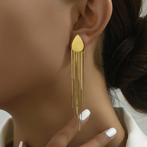 1 Paar einfache Wassertropfen-Quasten-Ohrringe aus Edelstahl