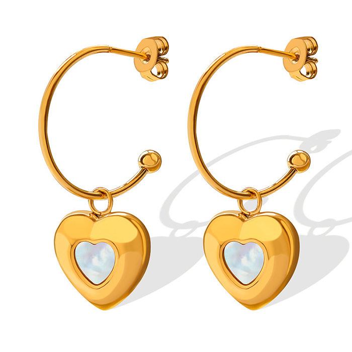 Boucles d'oreilles rétro en acier inoxydable en forme de cœur pour femmes, placage de Zircon, boucles d'oreilles en acier inoxydable