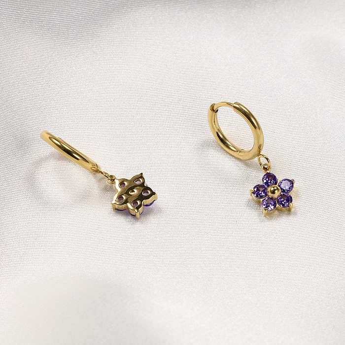 1 paire de boucles d'oreilles pendantes en Zircon avec incrustation de placage d'acier inoxydable de fleur de mode